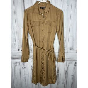 BANANA REPUBLIC TENCEL BEIGE TAN BELTED UTILITY BUTTON UP SAFARI SHIRT DRESS 2‎